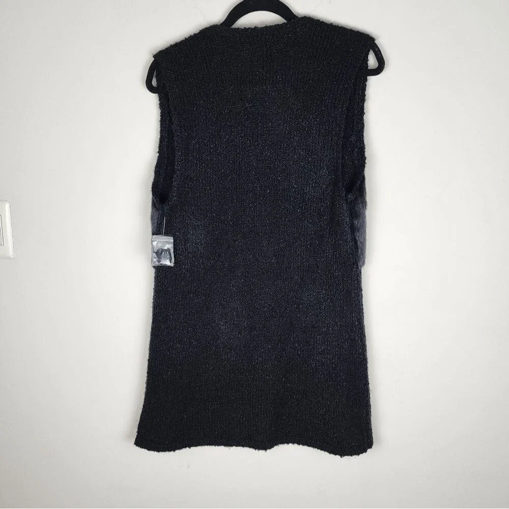 Style & Co Black Faux Fur Vest Sweater Open Front Cardigan Sleeveless Jacket S - Picture 7 of 16